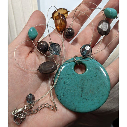 Bohemian Blue And Brown Beaded Pendant Necklace
