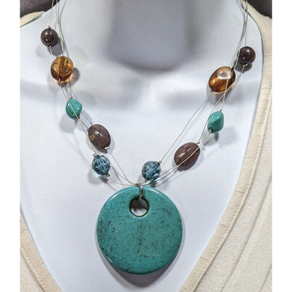 Bohemian Blue And Brown Beaded Pendant Necklace