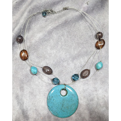 Bohemian Blue And Brown Beaded Pendant Necklace