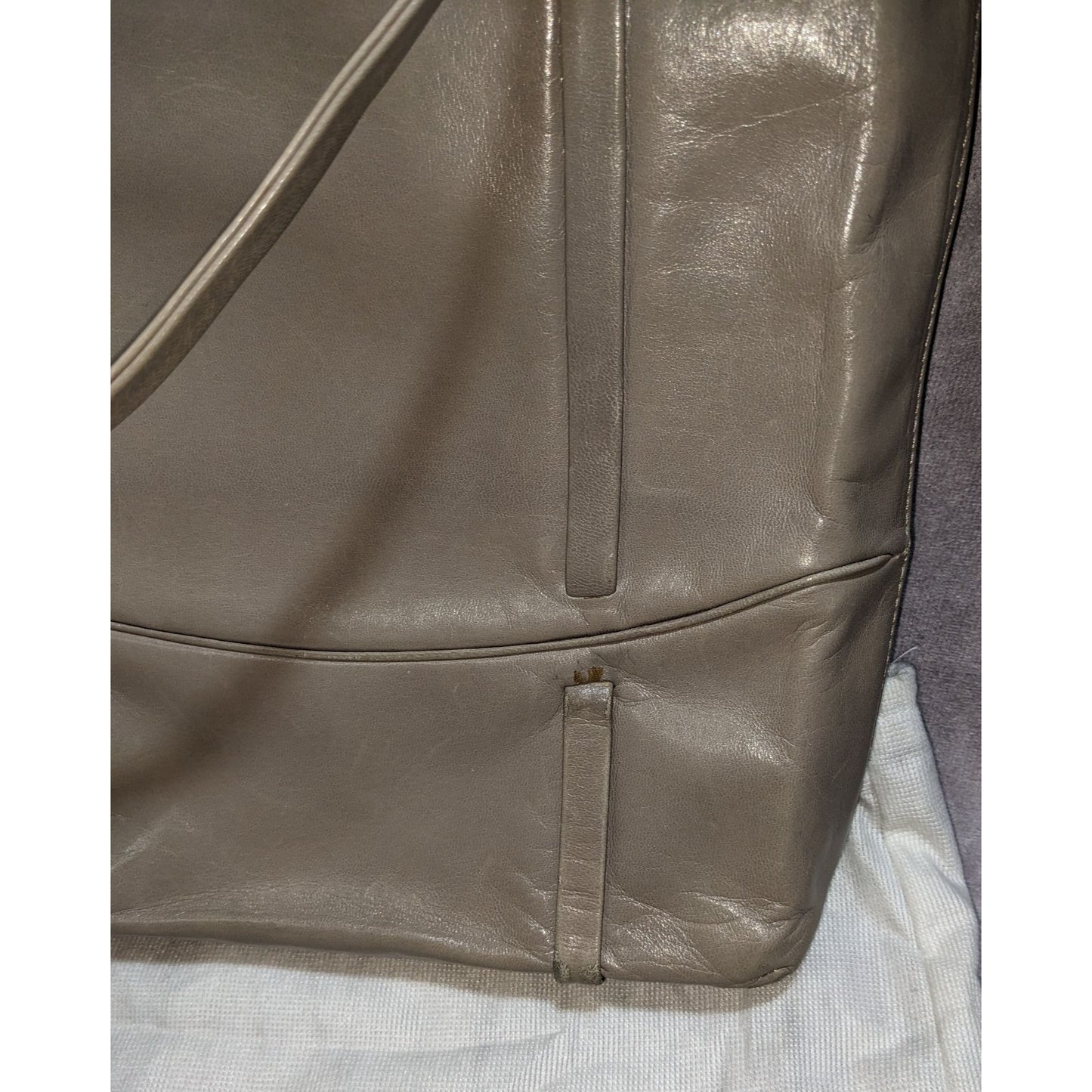 Bruno Magli Leather Tote Bag With Dust Bag Two-Tone Beige & Taupe