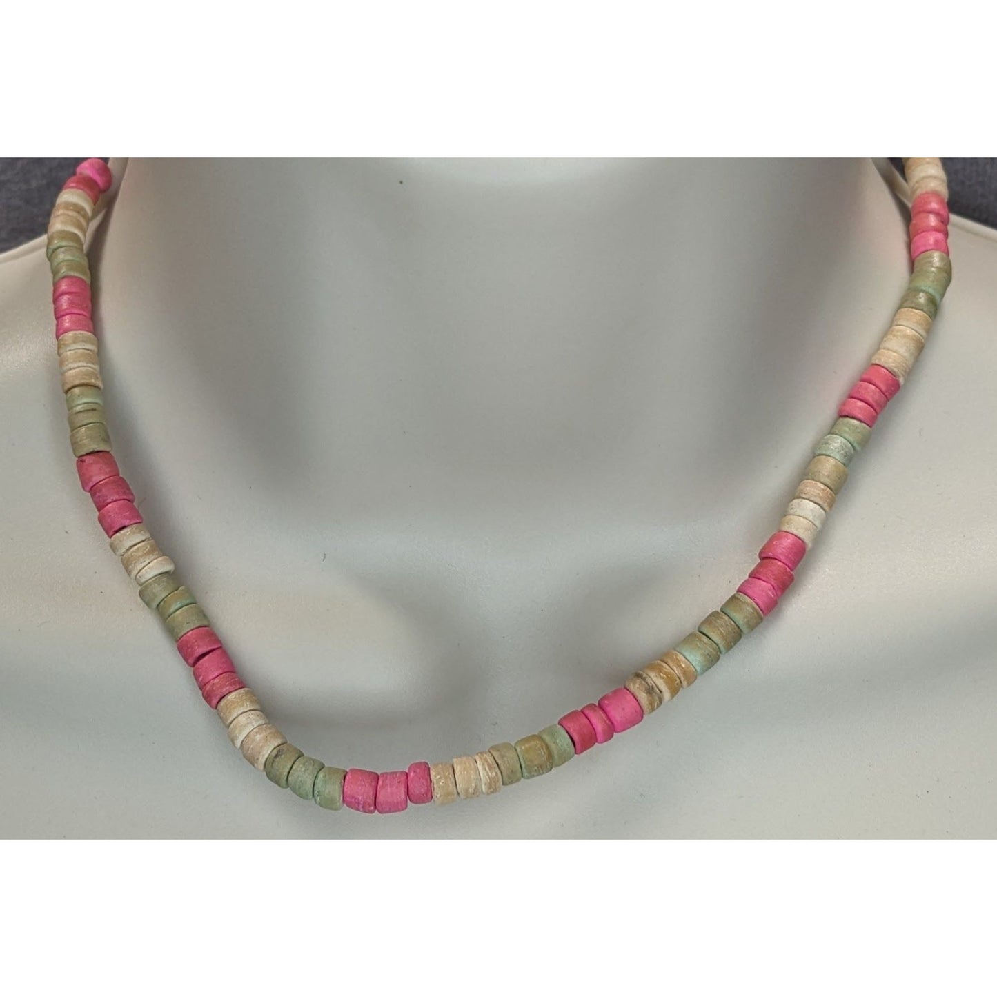 Pastel Heishi Beaded Choker Necklace Pink Green Neutral Beach Boho Surfer