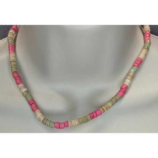 Pastel Heishi Beaded Choker Necklace Pink Green Neutral Beach Boho Surfer