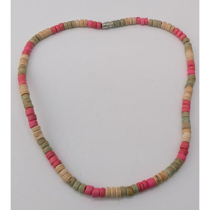 Pastel Heishi Beaded Choker Necklace Pink Green Neutral Beach Boho Surfer