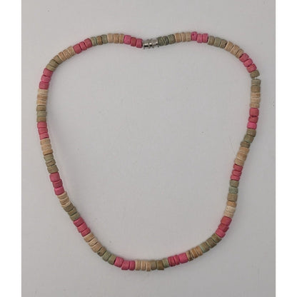 Pastel Heishi Beaded Choker Necklace Pink Green Neutral Beach Boho Surfer