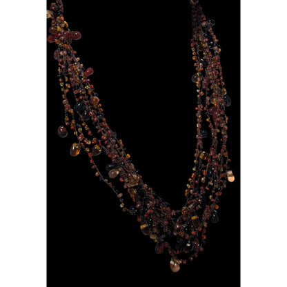 Vintage Multistrand Earth Tone Brown Glass Beaded Necklace