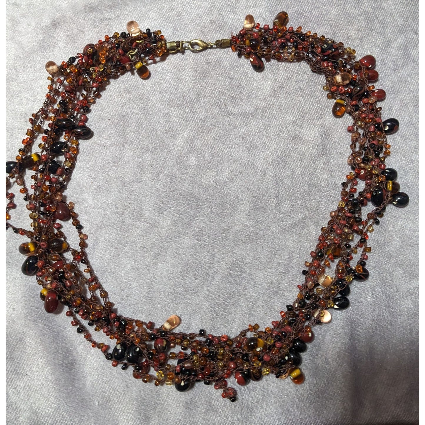 Vintage Multistrand Earth Tone Brown Glass Beaded Necklace