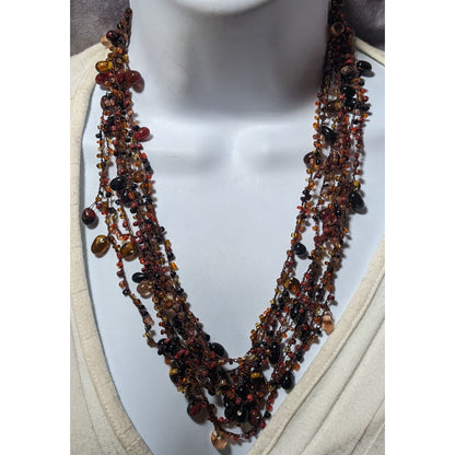 Vintage Multistrand Earth Tone Brown Glass Beaded Necklace