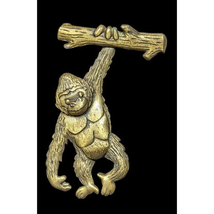 Vintage Jonette Jewelry Articulated Hanging Gorilla Gold Tone Brooch
