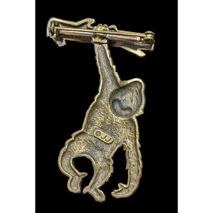 Vintage Jonette Jewelry Articulated Hanging Gorilla Gold Tone Brooch