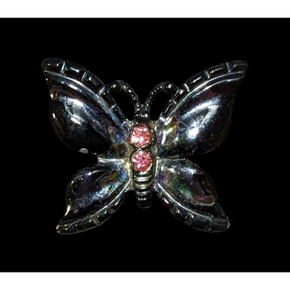 Whimsygoth Butterfly Oil Slick Pink Rhinestone Brooch