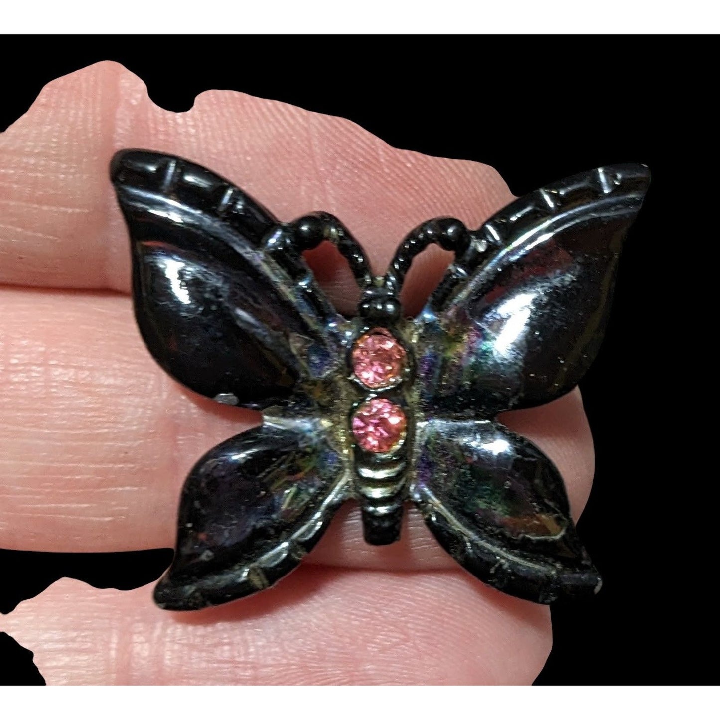 Whimsygoth Butterfly Oil Slick Pink Rhinestone Brooch