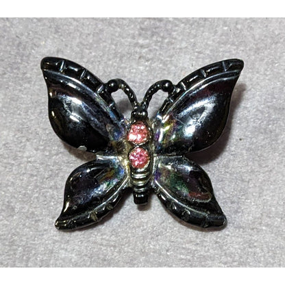 Whimsygoth Butterfly Oil Slick Pink Rhinestone Brooch