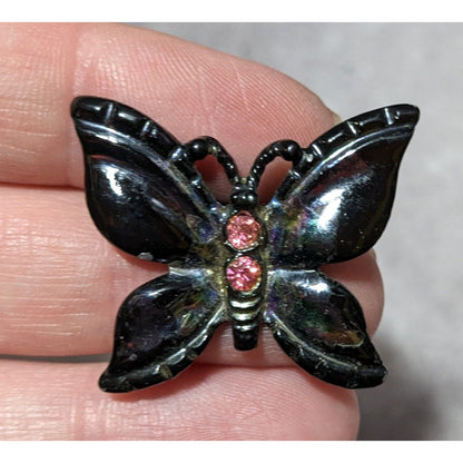 Whimsygoth Butterfly Oil Slick Pink Rhinestone Brooch