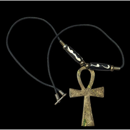 Vintage Engraved Gold Tone Ankh Pendant Necklace