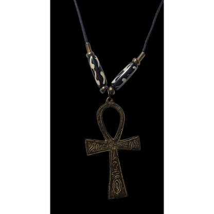 Vintage Engraved Gold Tone Ankh Pendant Necklace