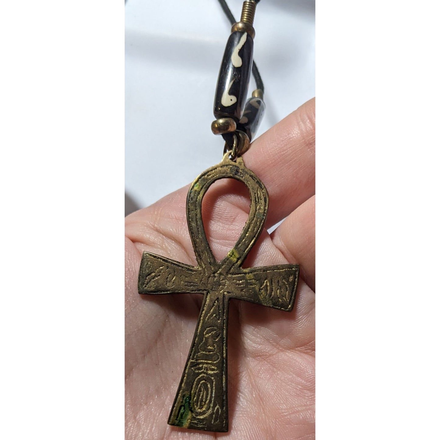 Vintage Engraved Gold Tone Ankh Pendant Necklace