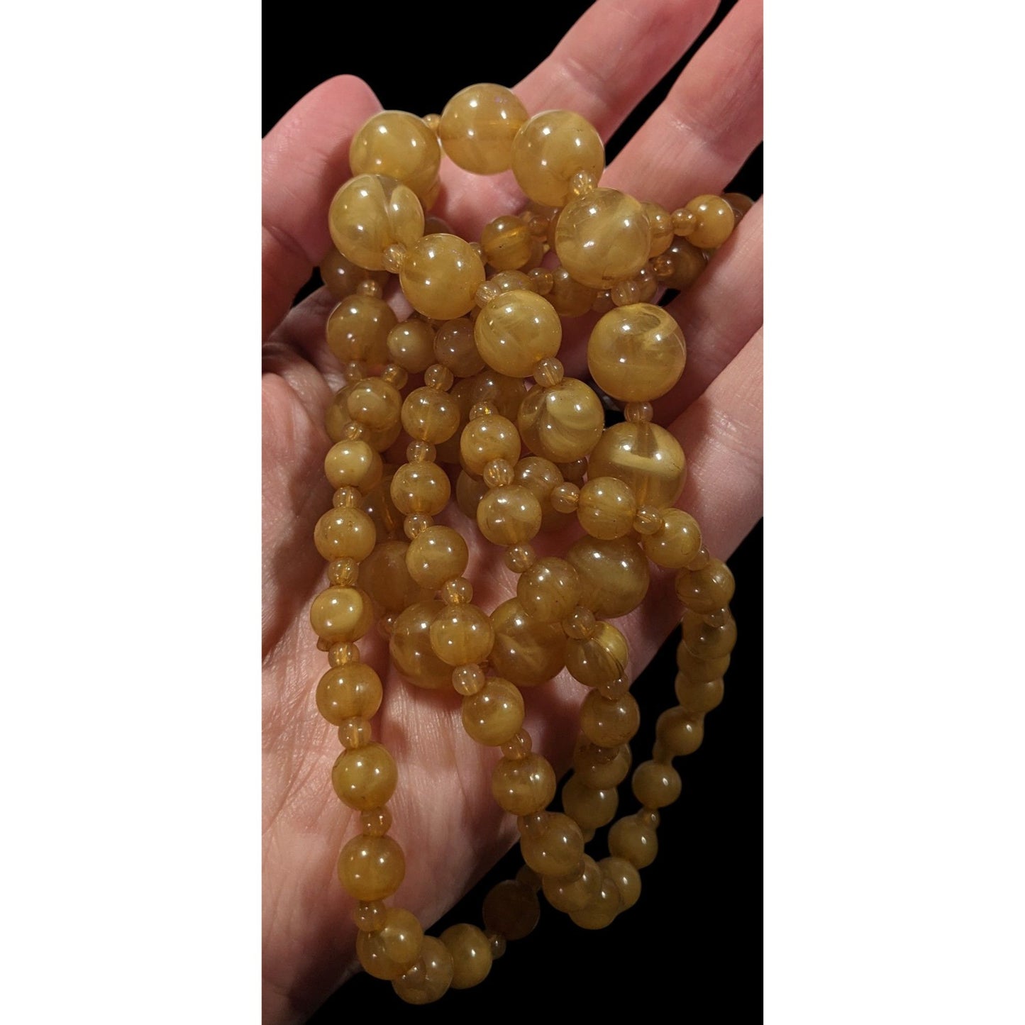 Vintage Honey Tone Beaded Opera Length Necklace