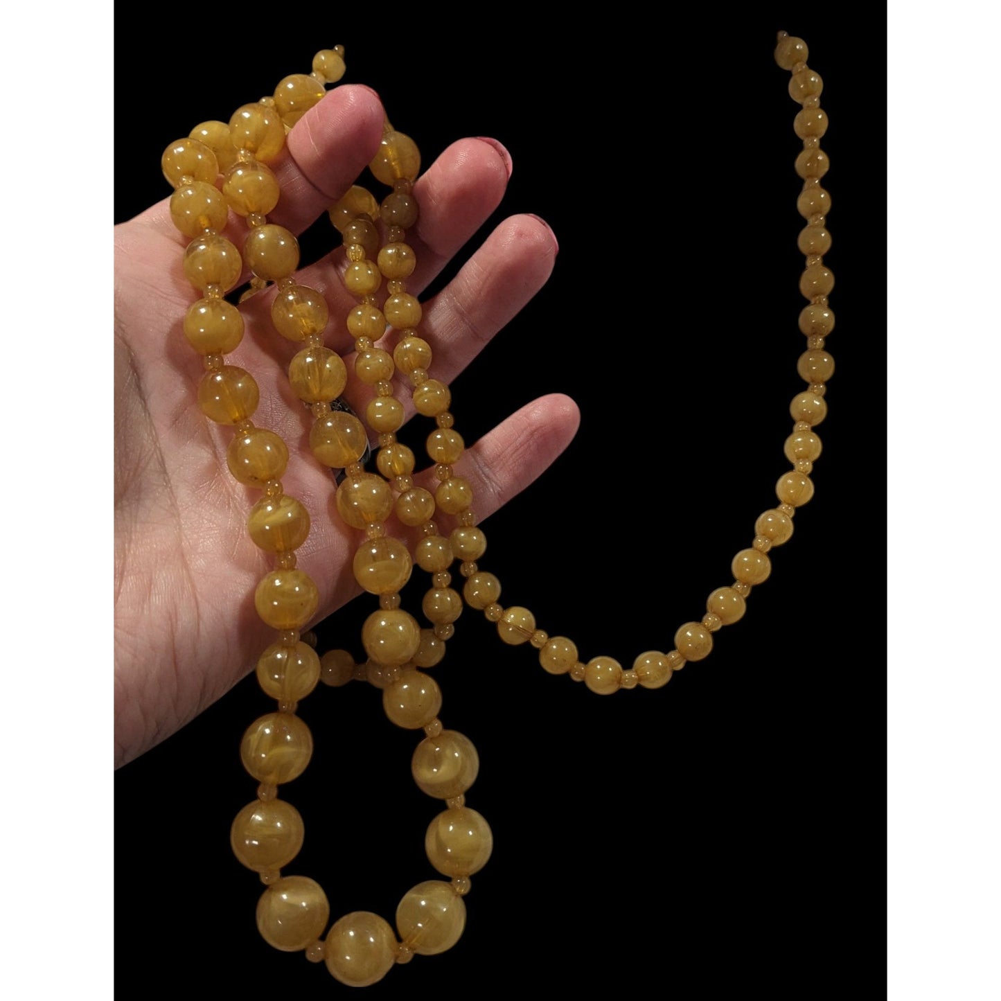 Vintage Honey Tone Beaded Opera Length Necklace