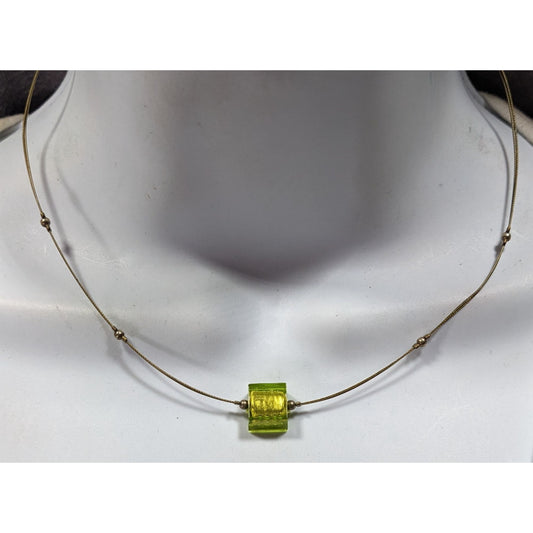 Handmade Minimalist Green Glass Cube Necklace