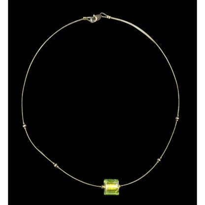 Handmade Minimalist Green Glass Cube Necklace