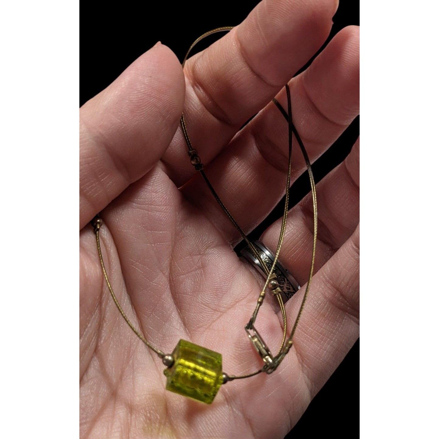 Handmade Minimalist Green Glass Cube Necklace