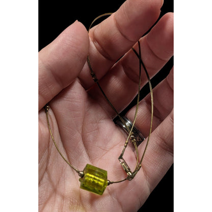 Handmade Minimalist Green Glass Cube Necklace