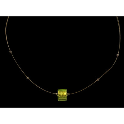 Handmade Minimalist Green Glass Cube Necklace