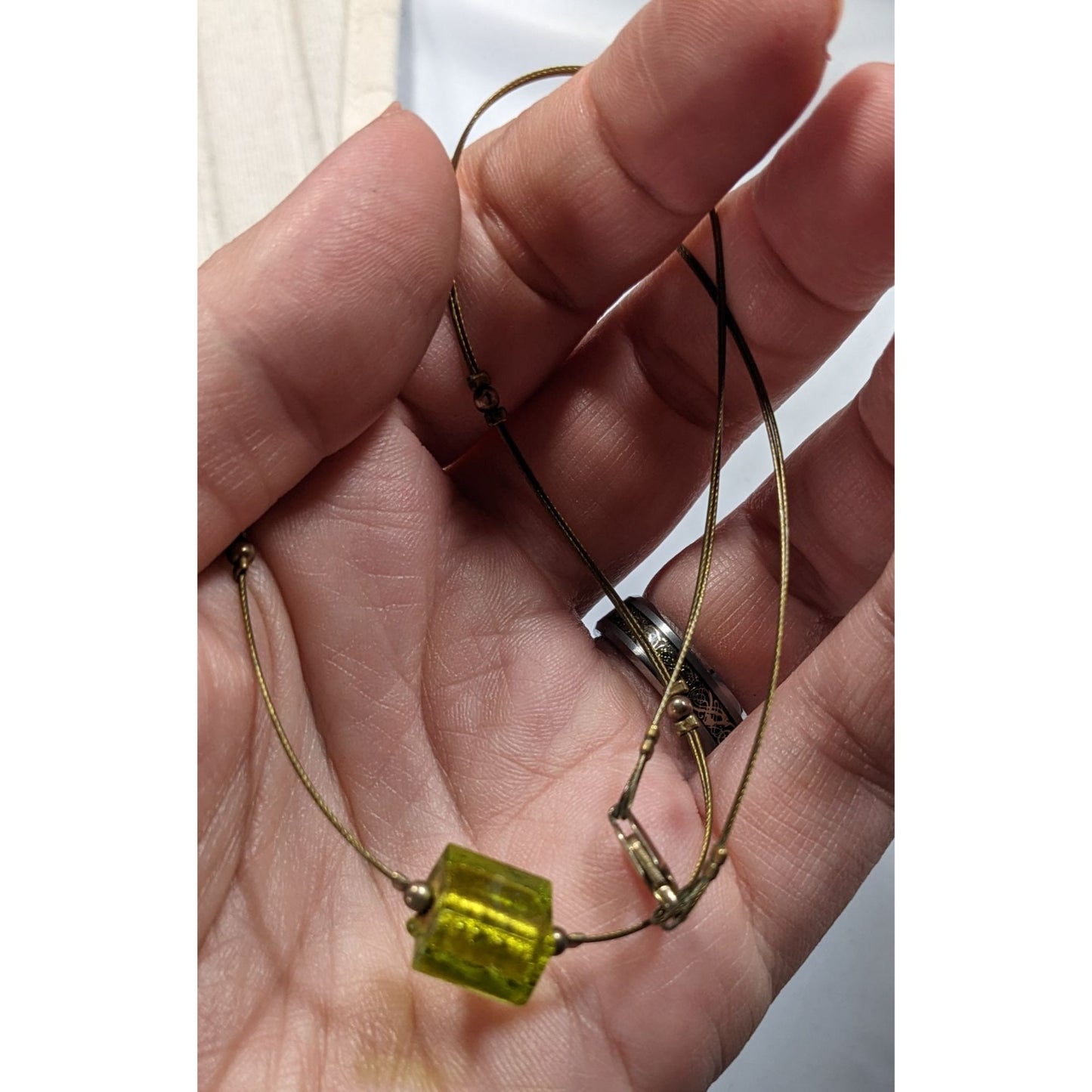Handmade Minimalist Green Glass Cube Necklace