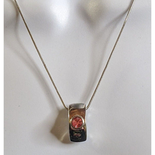 Modern Silver Tone Customizable Pendant Necklace With Pink Gemstone
