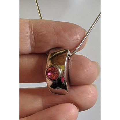 Modern Silver Tone Customizable Pendant Necklace With Pink Gemstone