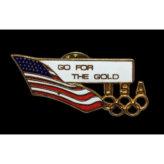 Vintage 90s Go For The Gold Olympic US Flag Lapel Pin