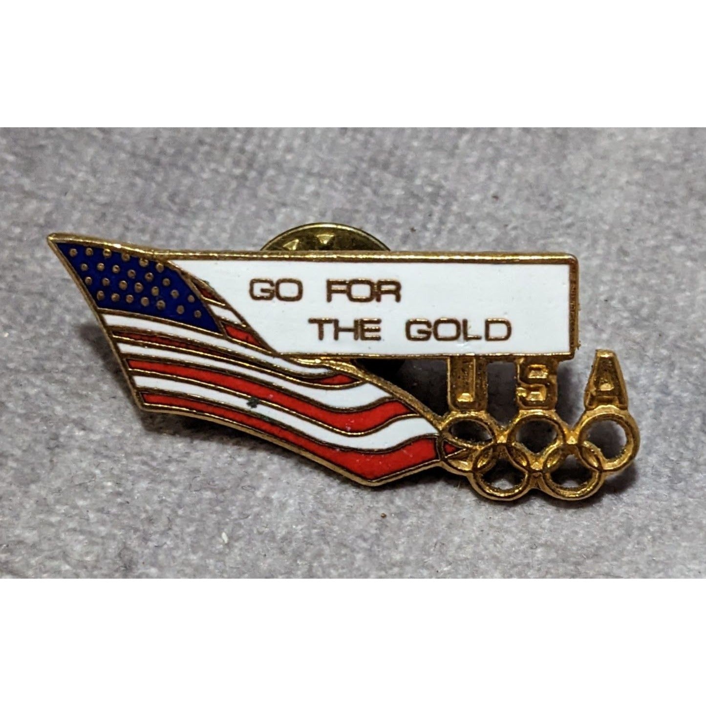 Vintage 90s Go For The Gold Olympic US Flag Lapel Pin