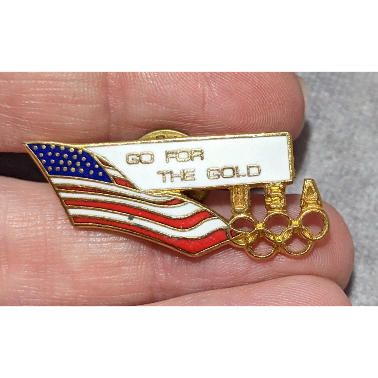 Vintage 90s Go For The Gold Olympic US Flag Lapel Pin