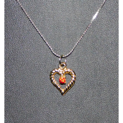 Romantic Gold Open Heart Pendant Necklace With Red Rhinestone Accent
