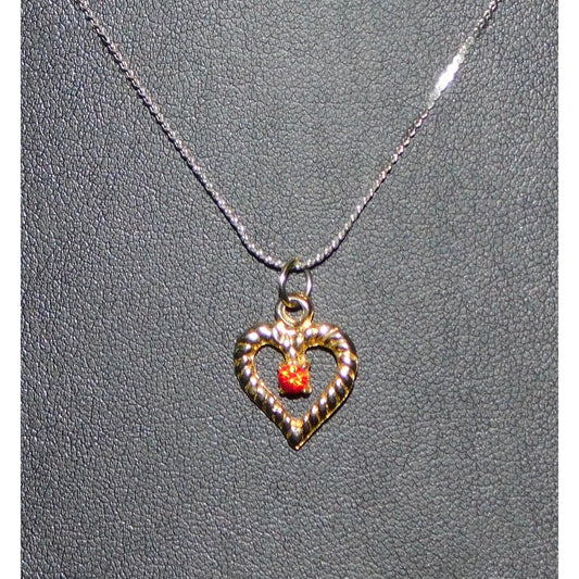 Romantic Gold Open Heart Pendant Necklace With Red Rhinestone Accent