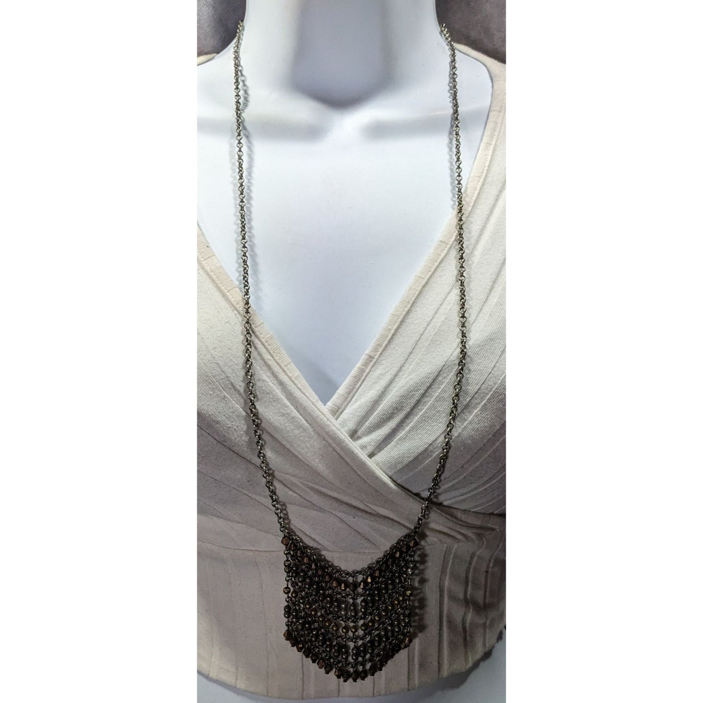 Bohemian Metallic Beaded Fringe Pendant Necklace