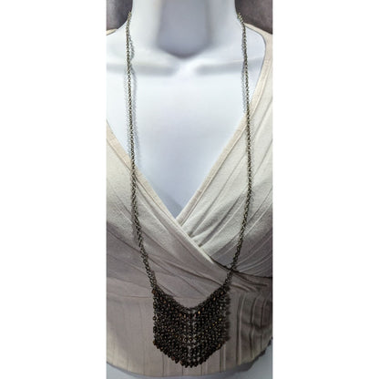 Bohemian Metallic Beaded Fringe Pendant Necklace