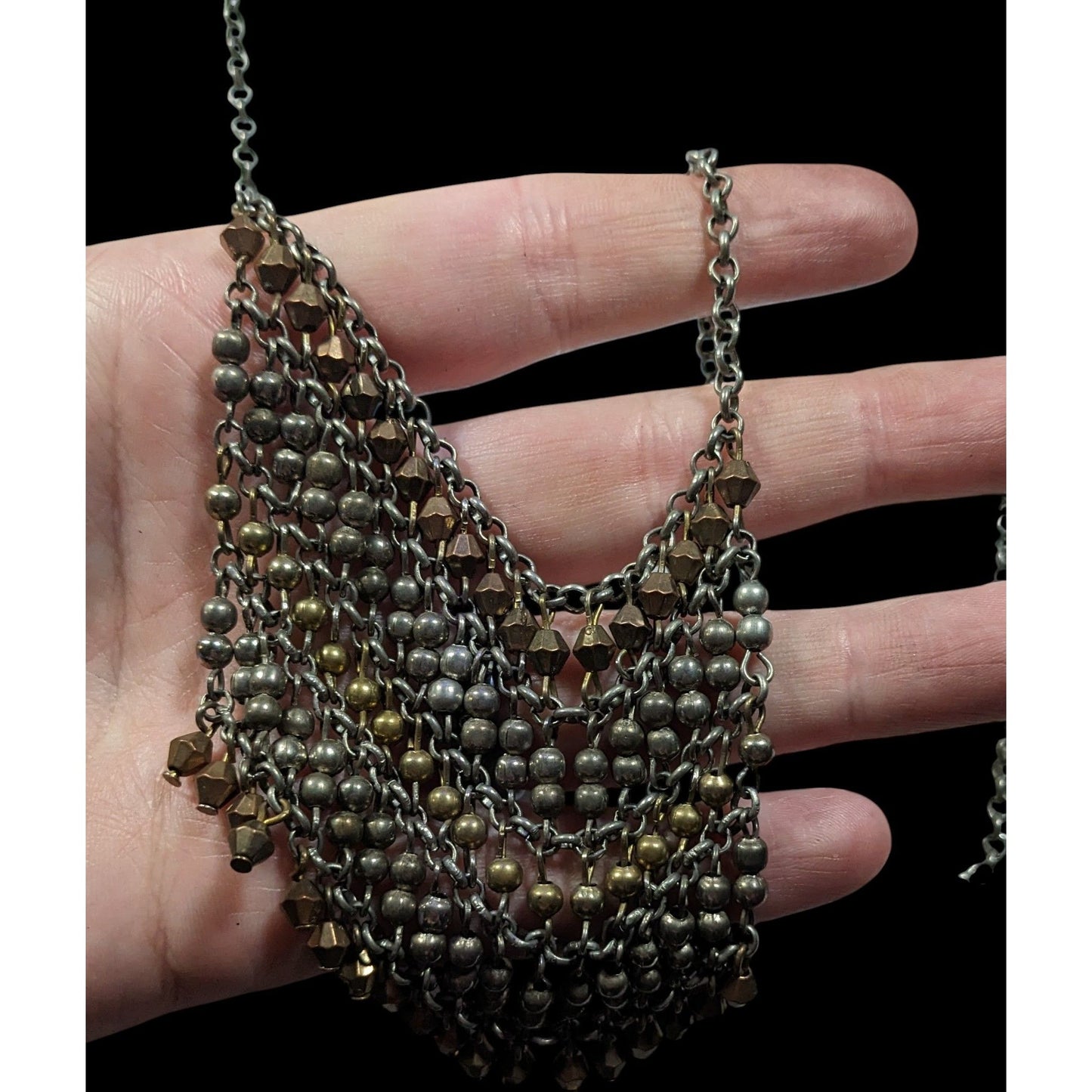 Bohemian Metallic Beaded Fringe Pendant Necklace