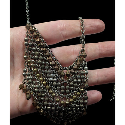 Bohemian Metallic Beaded Fringe Pendant Necklace
