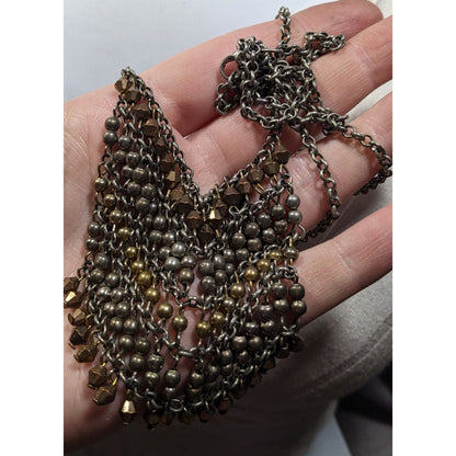 Bohemian Metallic Beaded Fringe Pendant Necklace
