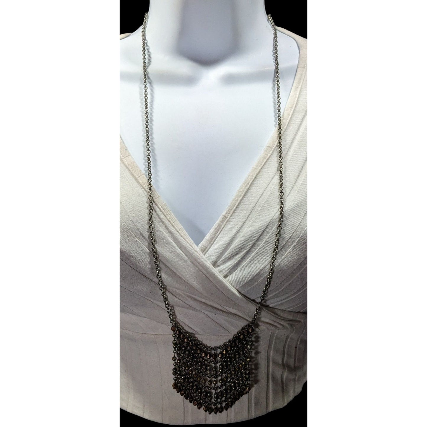 Bohemian Metallic Beaded Fringe Pendant Necklace