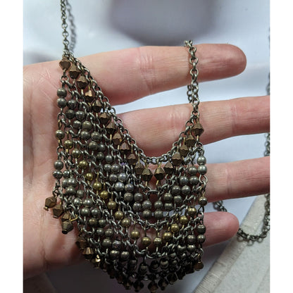Bohemian Metallic Beaded Fringe Pendant Necklace