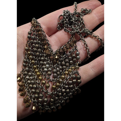 Bohemian Metallic Beaded Fringe Pendant Necklace