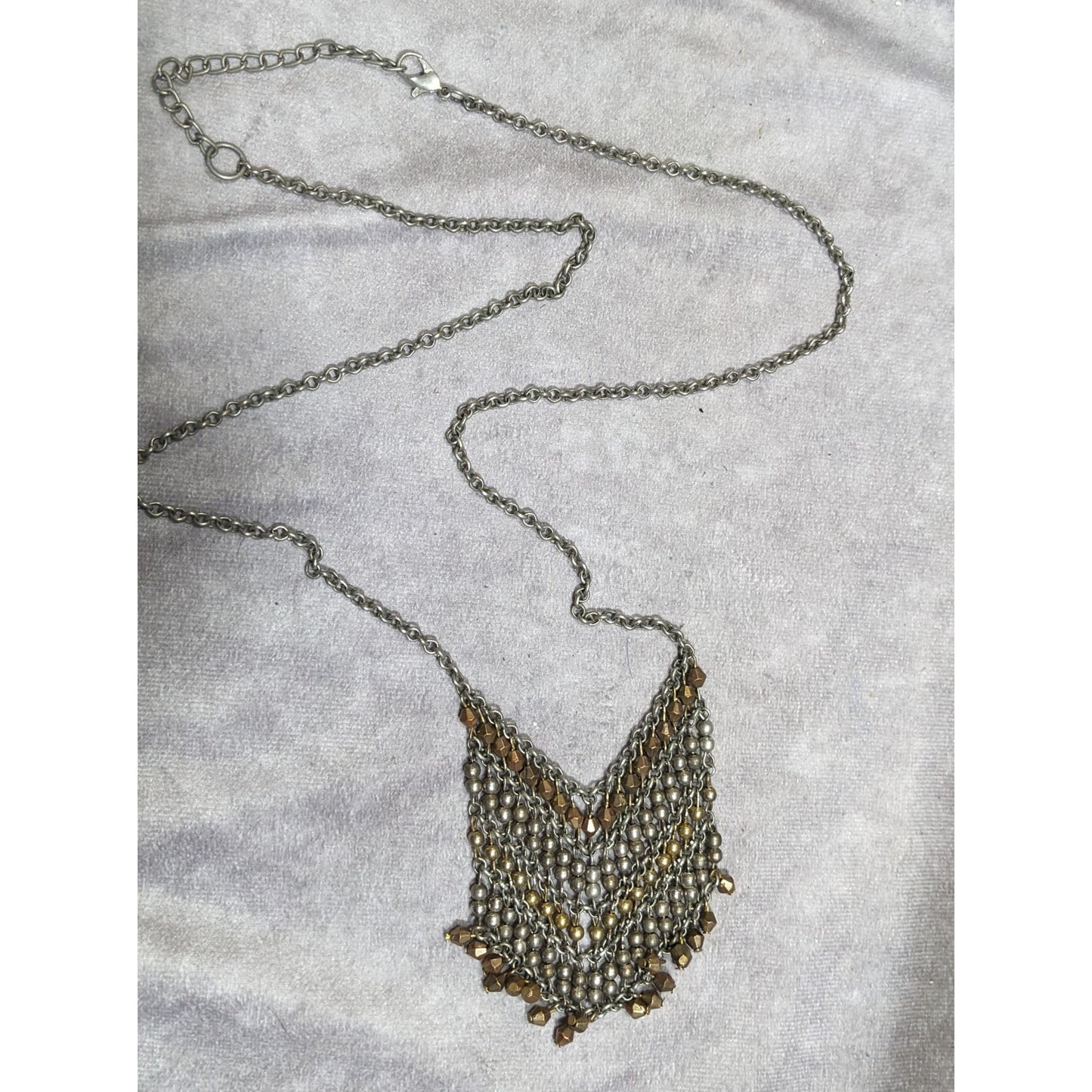 Bohemian Metallic Beaded Fringe Pendant Necklace