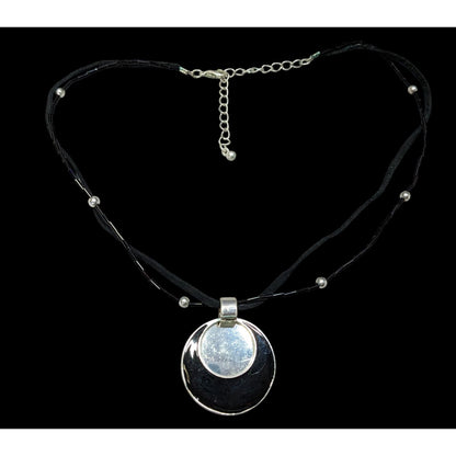 Gothic Mod Black & Silver Layered Pendant Necklace With Adjustable Chain