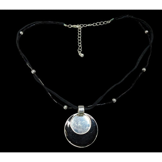 Gothic Mod Black & Silver Layered Pendant Necklace With Adjustable Chain