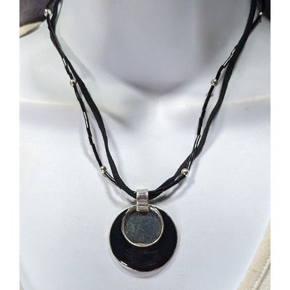 Gothic Mod Black & Silver Layered Pendant Necklace With Adjustable Chain
