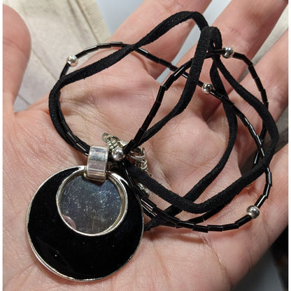 Gothic Mod Black & Silver Layered Pendant Necklace With Adjustable Chain