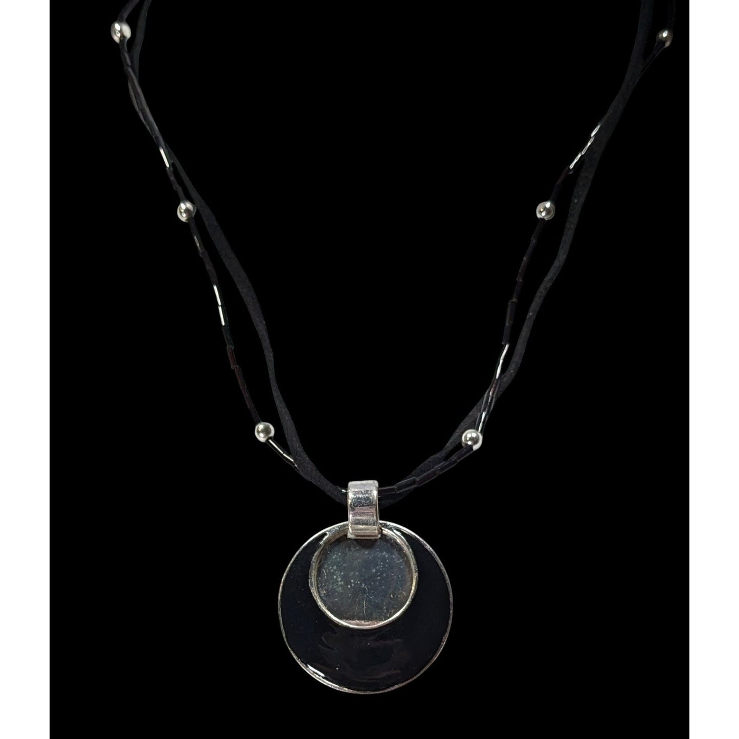 Gothic Mod Black & Silver Layered Pendant Necklace With Adjustable Chain