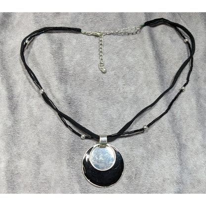 Gothic Mod Black & Silver Layered Pendant Necklace With Adjustable Chain